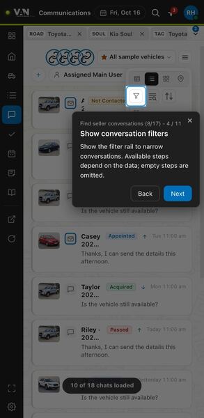 Screenshot: Show conversation filters