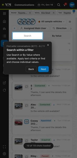 Screenshot: Search within a filter