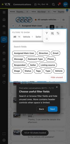 Screenshot: Choose useful filter fields