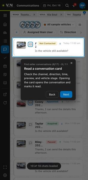 Screenshot: Read a conversation card