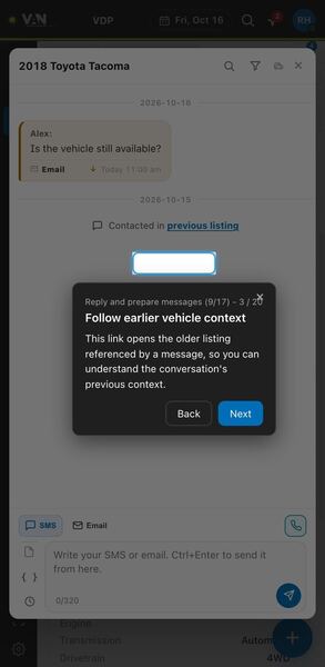 Screenshot: Follow earlier vehicle context