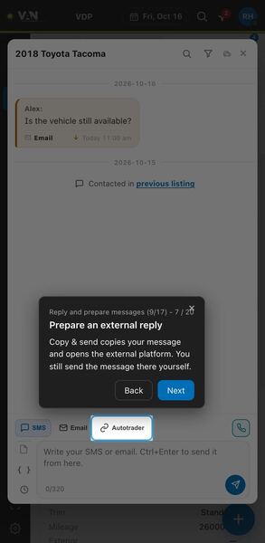 Screenshot: Prepare an external reply