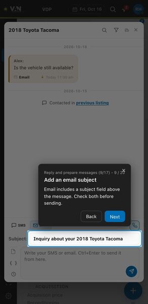 Screenshot: Add an email subject
