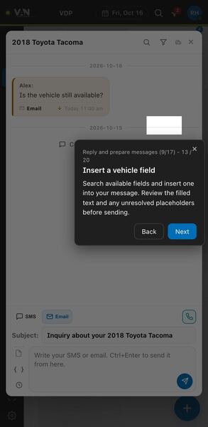 Screenshot: Insert a vehicle field