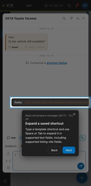 Screenshot: Expand a saved shortcut