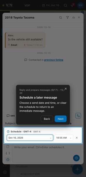 Screenshot: Schedule a later message