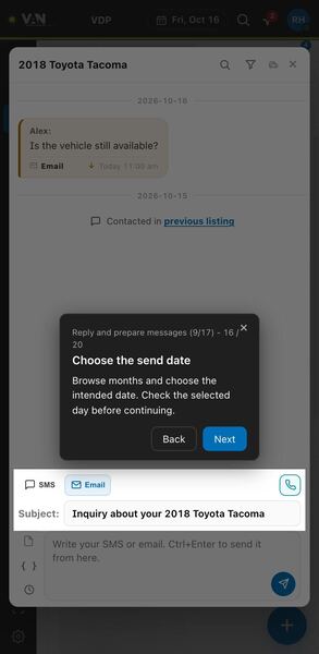 Screenshot: Choose the send date