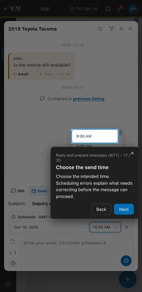Screenshot: Choose the send time