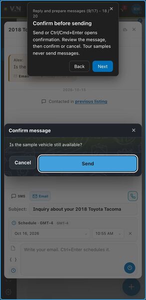 Screenshot: Confirm before sending