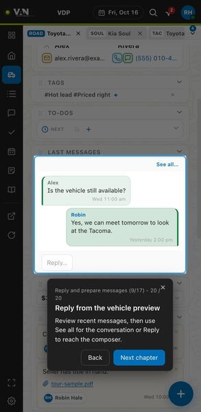 Screenshot: Reply from the vehicle preview
