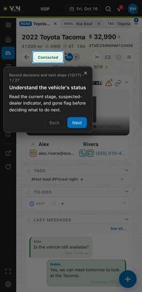 Screenshot: Understand the vehicle's status