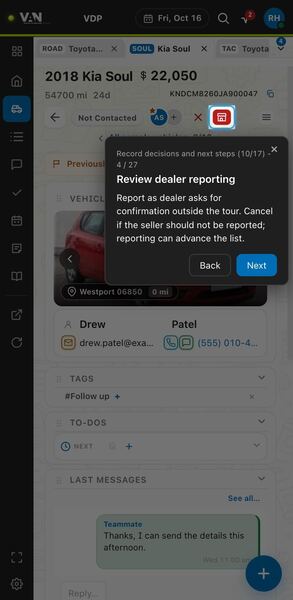 Screenshot: Review dealer reporting