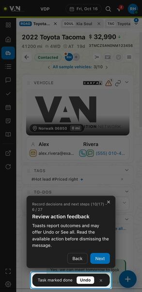 Screenshot: Review action feedback