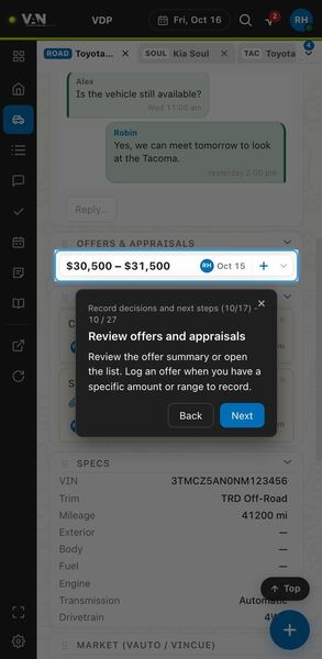 Screenshot: Review offers and appraisals