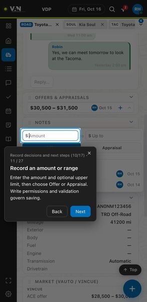 Screenshot: Record an amount or range