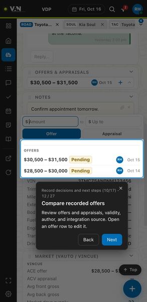 Screenshot: Compare recorded offers