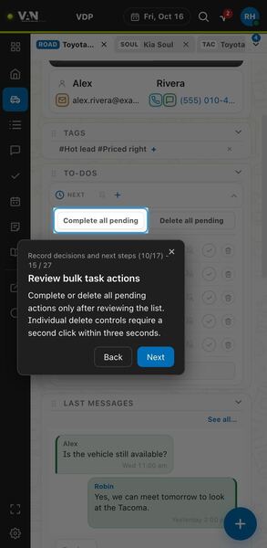 Screenshot: Review bulk task actions