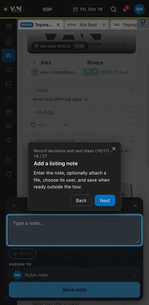 Screenshot: Add a listing note