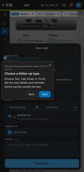 Screenshot: Choose a follow-up type