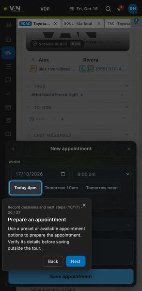 Screenshot: Prepare an appointment