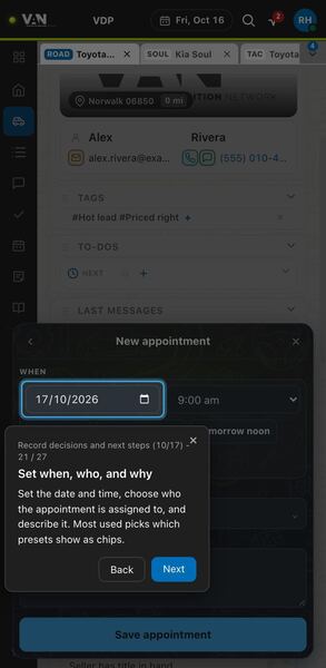 Screenshot: Set when, who, and why