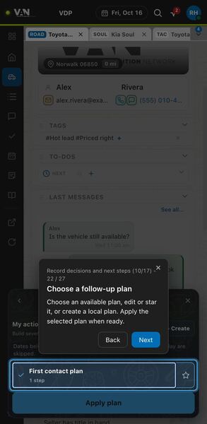 Screenshot: Choose a follow-up plan