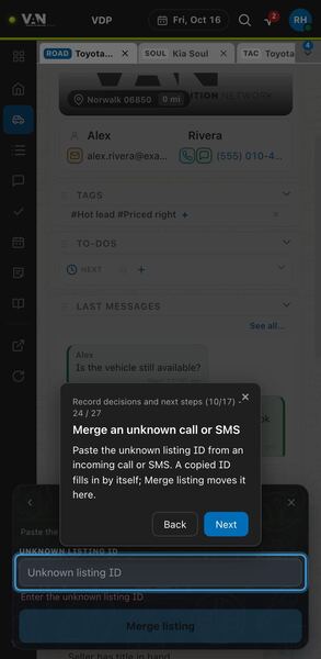 Screenshot: Merge an unknown call or SMS