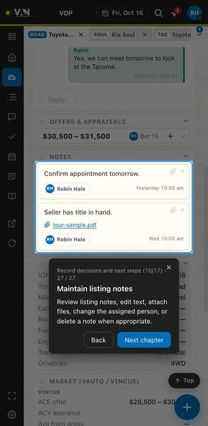 Screenshot: Maintain listing notes