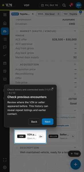 Screenshot: Check previous encounters