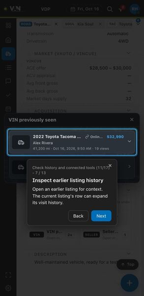 Screenshot: Inspect earlier listing history