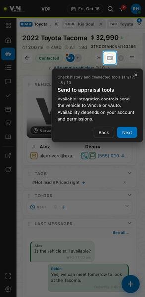 Screenshot: Send to appraisal tools