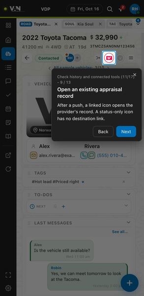 Screenshot: Open an existing appraisal record