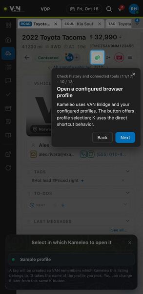 Screenshot: Open a configured browser profile