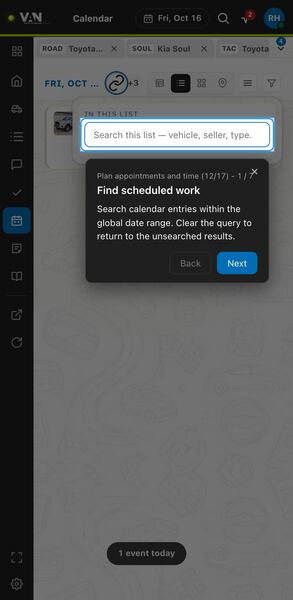 Screenshot: Find scheduled work