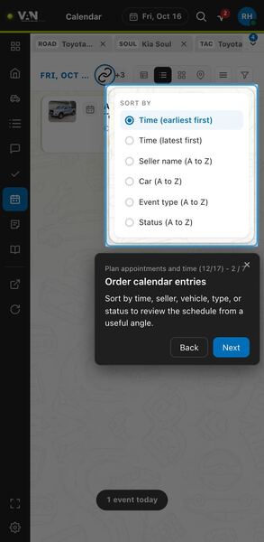 Screenshot: Order calendar entries