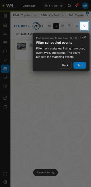 Screenshot: Filter scheduled events