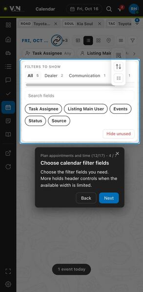 Screenshot: Choose calendar filter fields