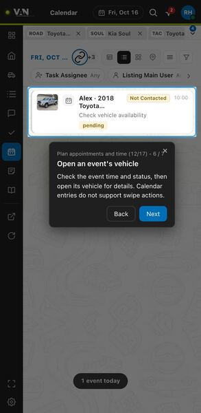 Screenshot: Open an event's vehicle