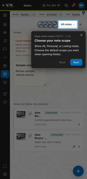 Screenshot: Choose your note scope