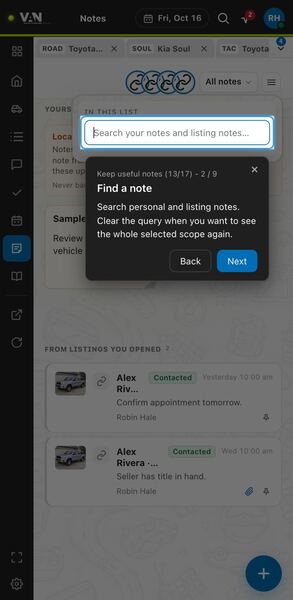 Screenshot: Find a note
