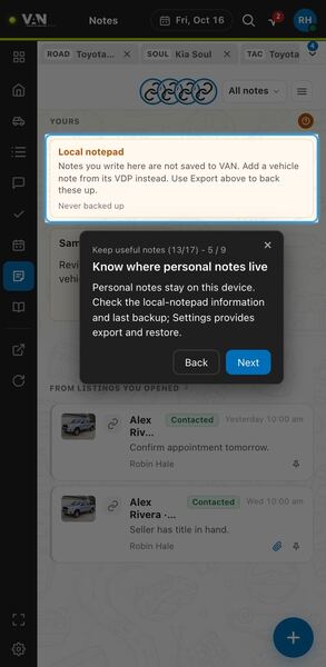 Screenshot: Know where personal notes live