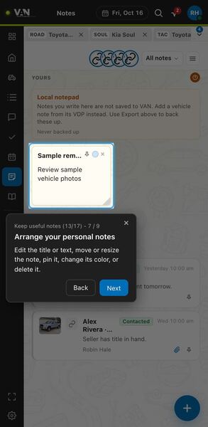 Screenshot: Arrange your personal notes