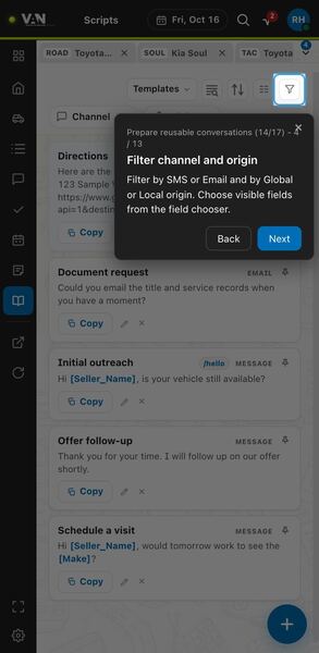 Screenshot: Filter channel and origin