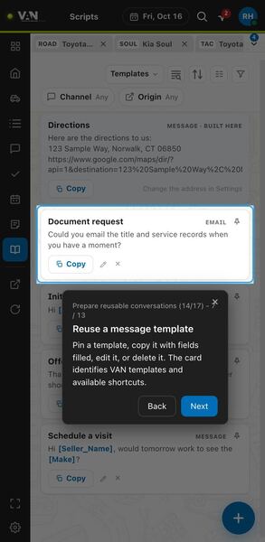 Screenshot: Reuse a message template