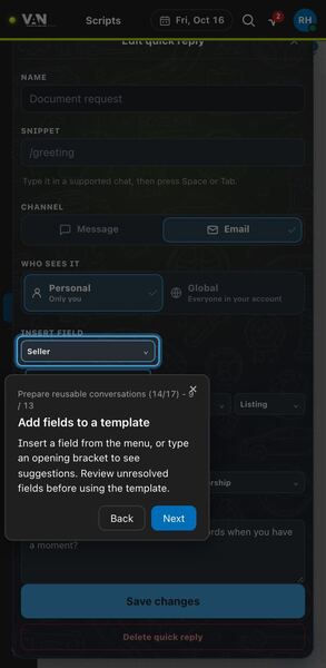Screenshot: Add fields to a template