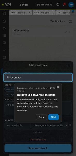 Screenshot: Build your conversation steps