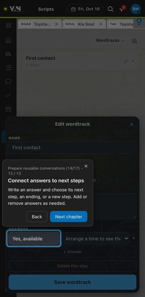 Screenshot: Connect answers to next steps