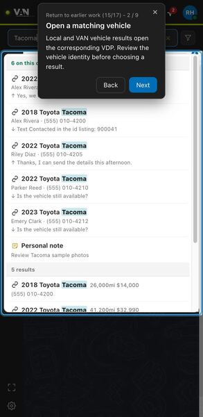 Screenshot: Open a matching vehicle