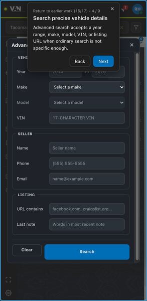 Screenshot: Search precise vehicle details