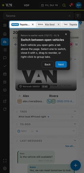 Screenshot: Switch between open vehicles